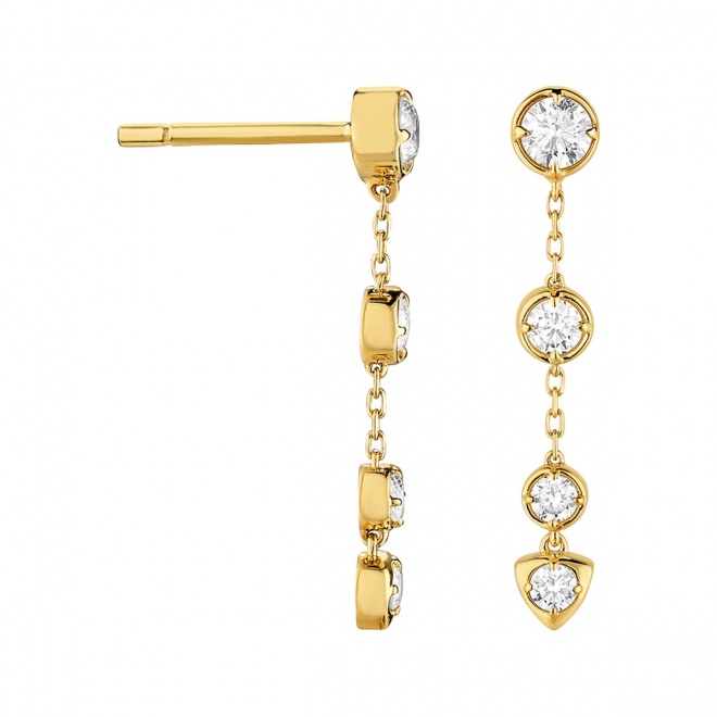 Pendientes Largos de oro amarillo de 18 Kt con diamantes de 0,55 ct