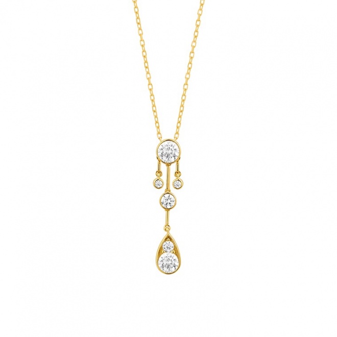 Colgante Largo de oro amarillo de 18 Kt con diamantes de 0,60 ct