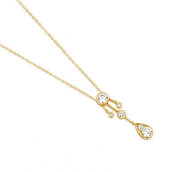 Colgante Largo de oro amarillo de 18 Kt con diamantes de 0,60 ct