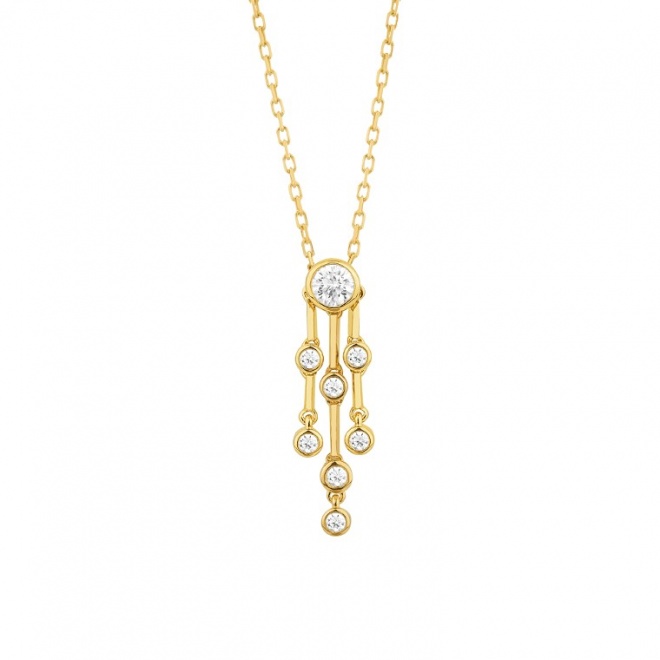 Colgante Largo de oro amarillo de 18 Kt con diamantes de 0,18 ct