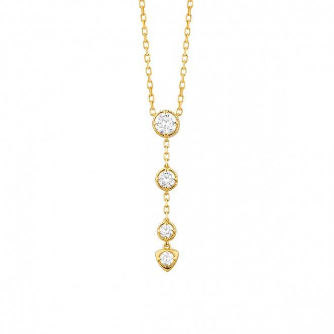 Colgante Largo de oro amarillo de 18 Kt con diamantes de 0,28 ct