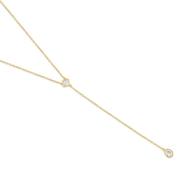 Collar Cadena con motivos de oro amarillo de 18 Kt con diamantes talla princesa de 0,21 ct