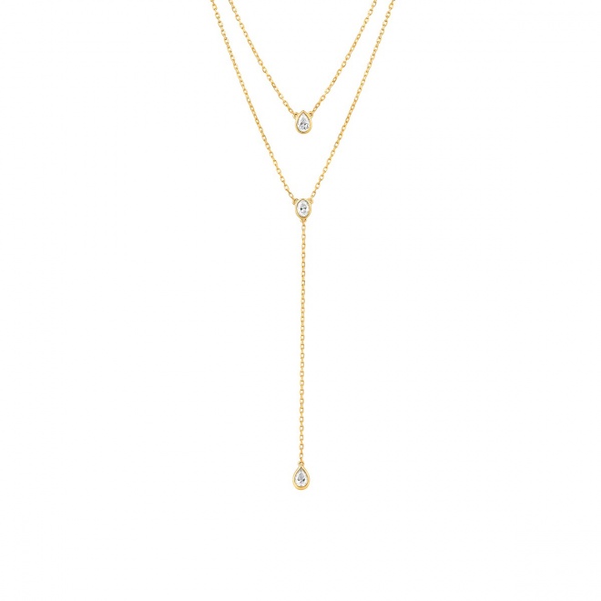 Collar Cadena con motivos de oro amarillo de 18 Kt con diamantes talla pera de 0,30 ct