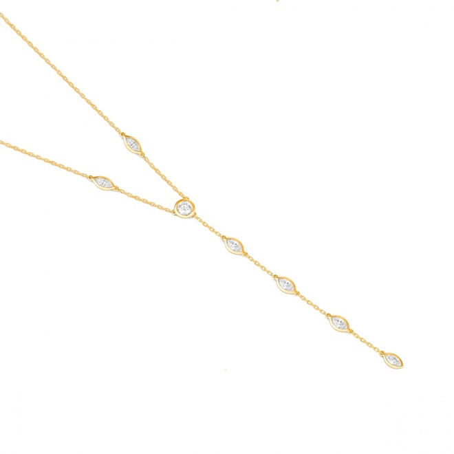 Collar Cadena con motivos de oro amarillo de 18 Kt con diamantes talla marquesa de 0,75 ct