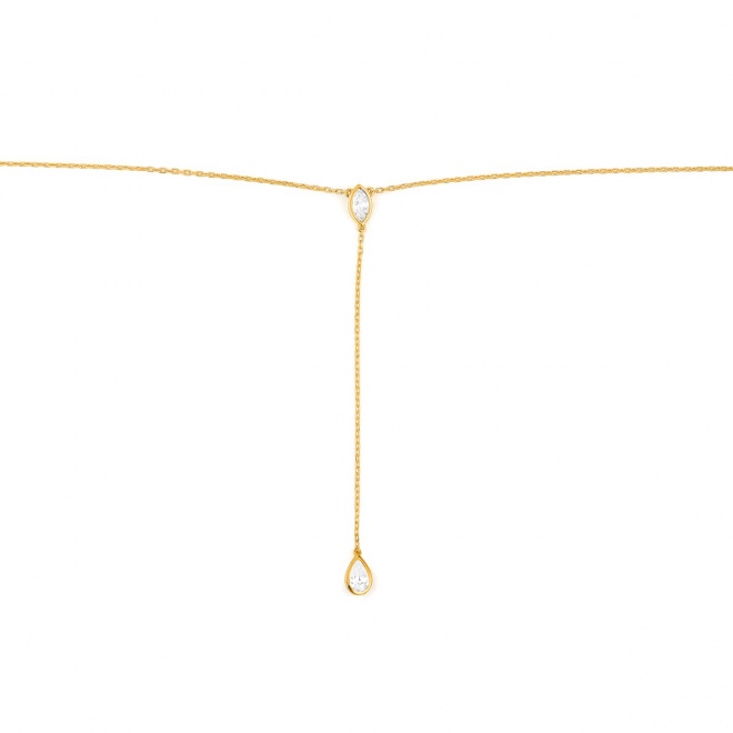 Collar Cadena con motivos de oro amarillo de 18 Kt con diamantes talla pera de 0,25 ct