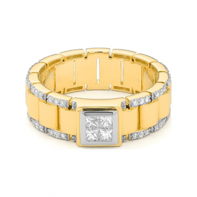 Anillo de oro de 18 Kt con diamantes talla princesa de 0,45 ct