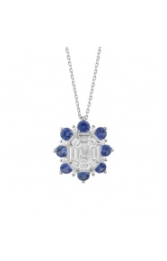 Colgante Rosetón de oro blanco de 18 Kt con piedra de color y diamantes de 1,24 ct