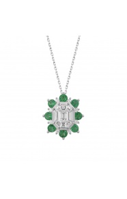 Colgante Rosetón de oro blanco de 18 Kt con esmeralda de 0,84 ct y diamantes de 0,85 ct