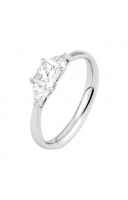 Anillo Tresillo de oro blanco de 18 Kt con diamantes talla princesa de 0,80 ct