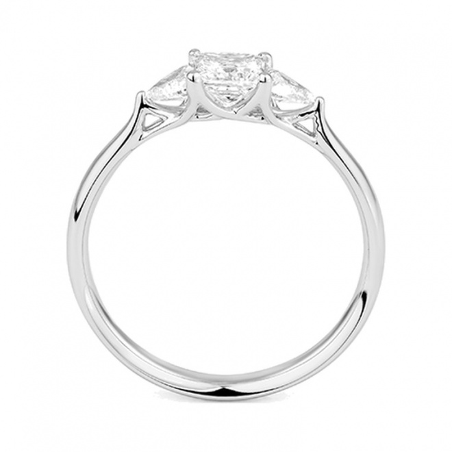 Anillo Tresillo de oro blanco de 18 Kt con diamantes talla princesa de 0,80 ct