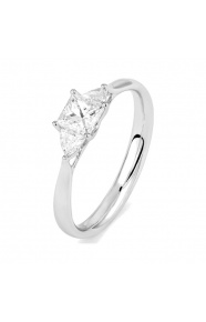 Anillo Tresillo de oro blanco de 18 Kt con diamantes talla princesa de 0,75 ct