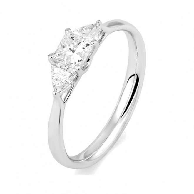 Anillo Tresillo de oro blanco de 18 Kt con diamantes talla princesa de 0,70 ct