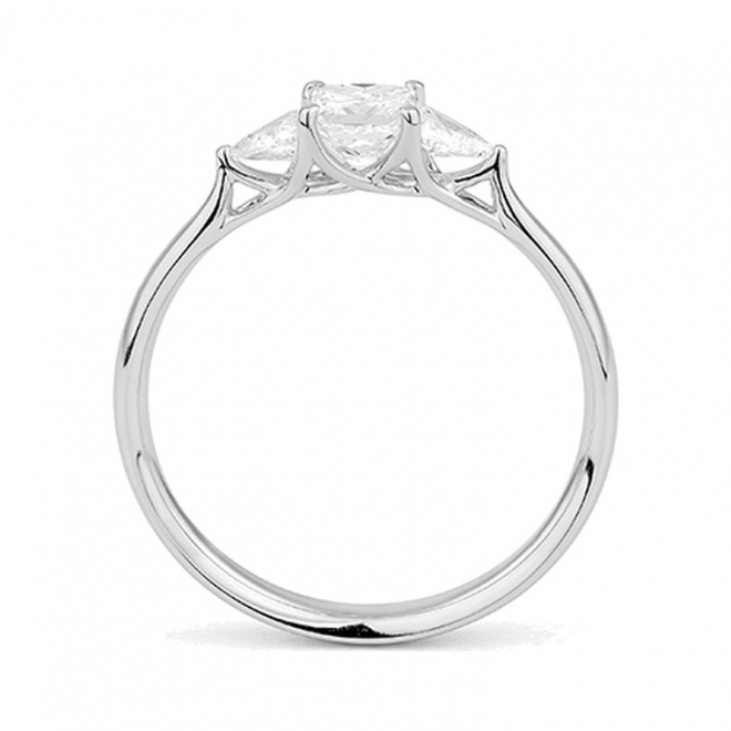 Anillo Tresillo de oro blanco de 18 Kt con diamantes talla princesa de 0,70 ct