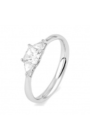 Anillo Tresillo de oro blanco de 18 Kt con diamantes talla princesa de 0,70 ct