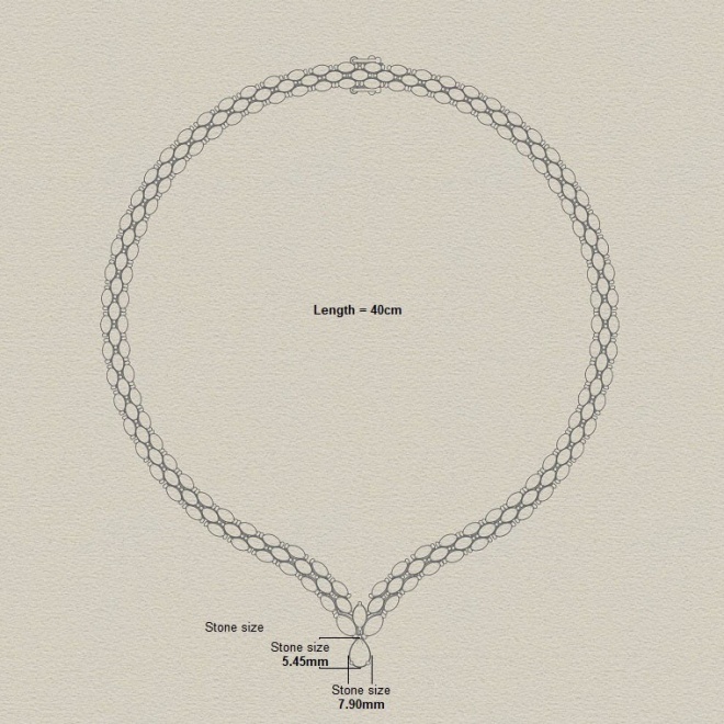 Collar de oro blanco de 18 Kt con diamantes talla marquesa de 37,10 ct