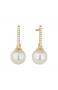 Pendientes Largos de oro amarillo de 18 Kt con diamantes de 0,08 ct