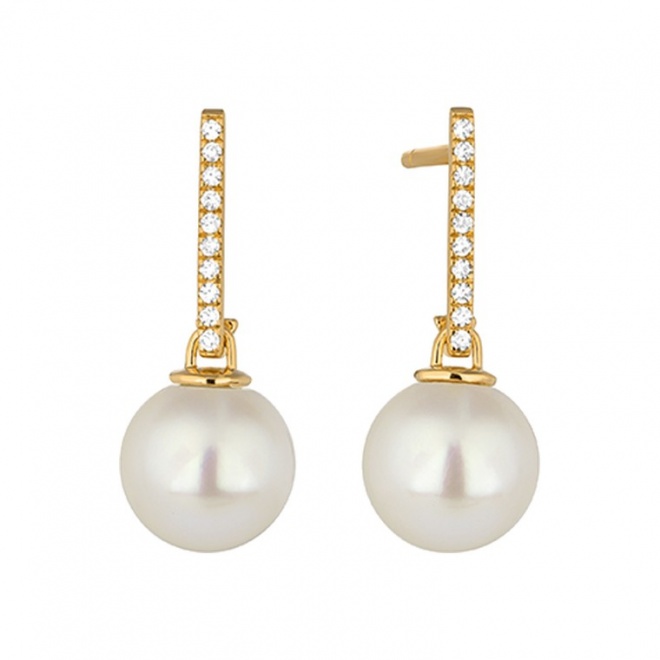 Pendientes Largos de oro amarillo de 18 Kt con diamantes de 0,08 ct