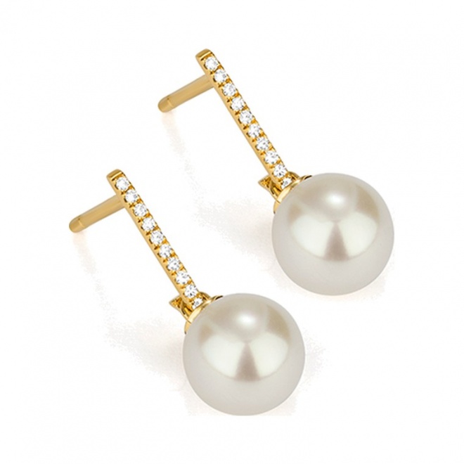 Pendientes Largos de oro amarillo de 18 Kt con diamantes de 0,08 ct