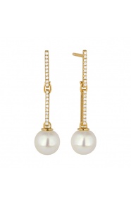 Pendientes Largos de oro amarillo de 18 Kt con diamantes de 0,15 ct