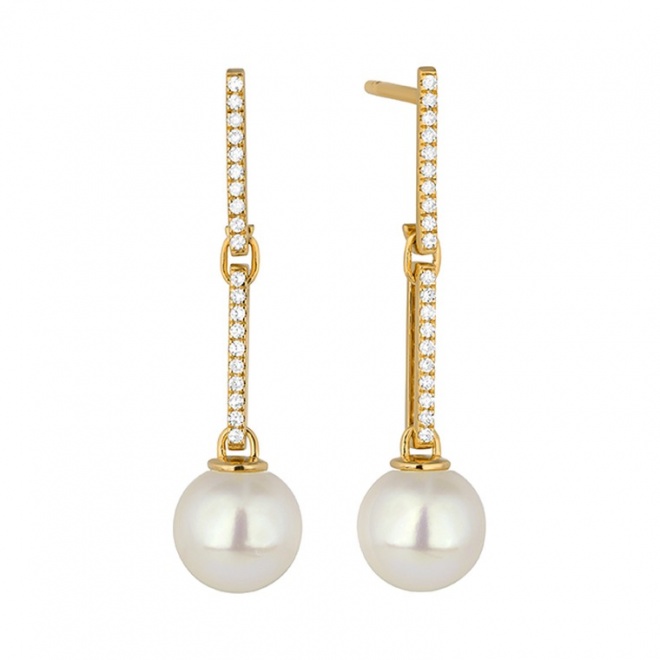 Pendientes Largos de oro amarillo de 18 Kt con diamantes de 0,15 ct