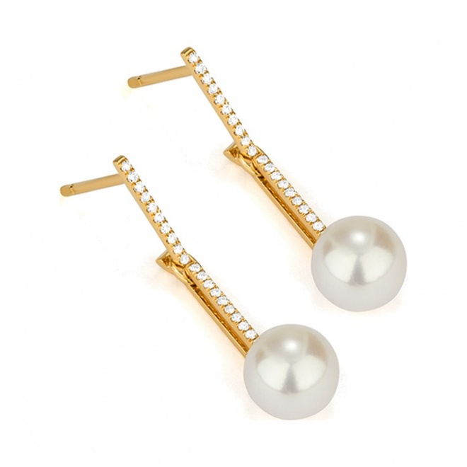 Pendientes Largos de oro amarillo de 18 Kt con diamantes de 0,15 ct