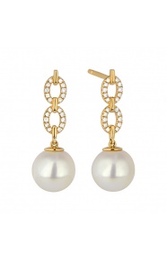 Pendientes Largos de oro amarillo de 18 Kt con diamantes de 0,12 ct