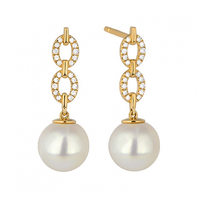 Pendientes Largos de oro amarillo de 18 Kt con diamantes de 0,12 ct