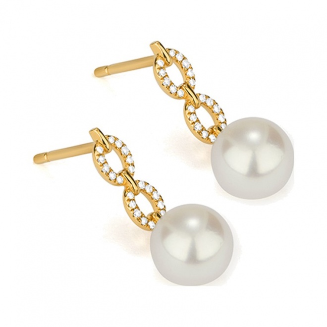 Pendientes Largos de oro amarillo de 18 Kt con diamantes de 0,12 ct