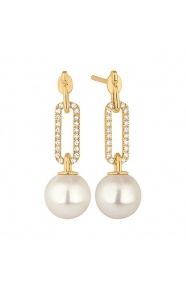 Pendientes Largos de oro amarillo de 18 Kt con diamantes de 0,17 ct