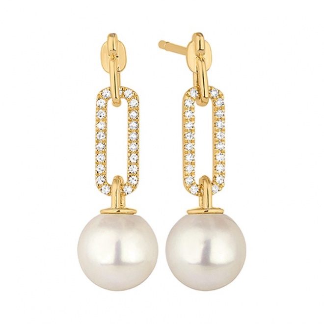 Pendientes Largos de oro amarillo de 18 Kt con diamantes de 0,17 ct