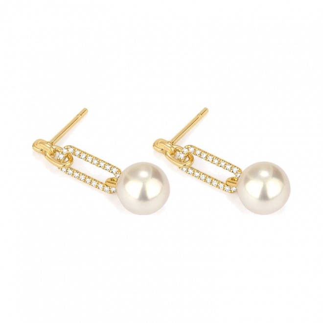 Pendientes Largos de oro amarillo de 18 Kt con diamantes de 0,17 ct