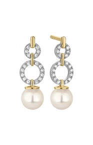 Pendientes Largos de oro de 18 Kt con diamantes de 0,14 ct