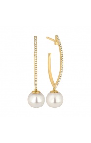 Pendientes Largos de oro amarillo de 18 Kt con diamantes de 0,19 ct