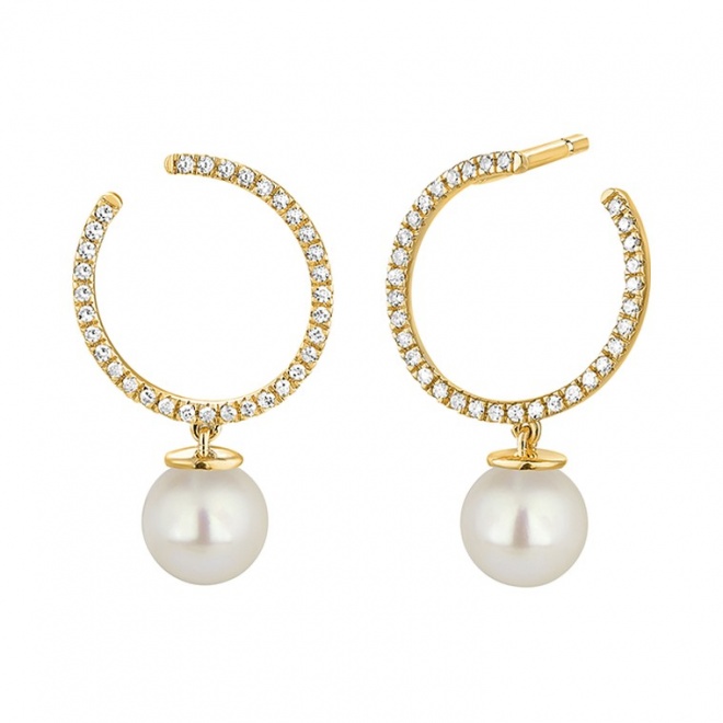 Pendientes Largos de oro amarillo de 18 Kt con diamantes de 0,20 ct