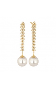 Pendientes Largos de oro amarillo de 18 Kt con diamantes de 0,32 ct