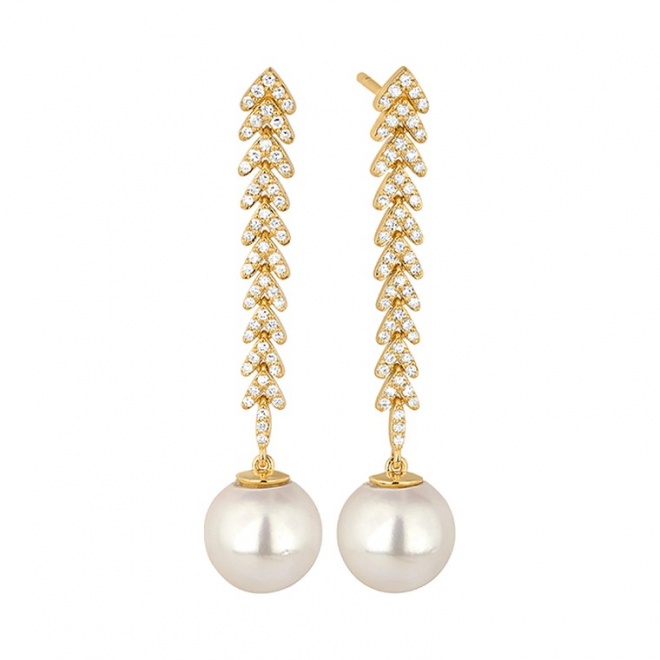 Pendientes Largos de oro amarillo de 18 Kt con diamantes de 0,32 ct