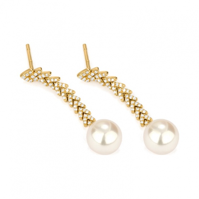 Pendientes Largos de oro amarillo de 18 Kt con diamantes de 0,32 ct