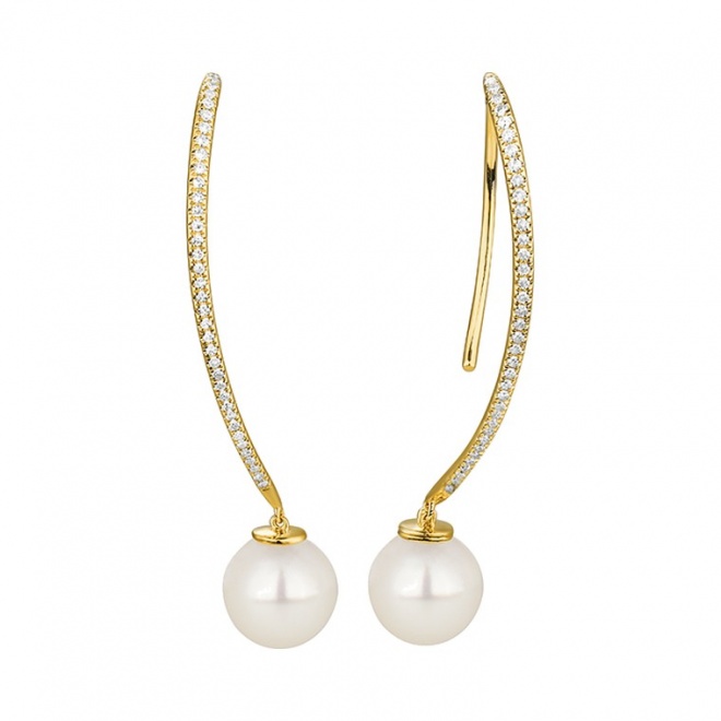 Pendientes Largos de oro amarillo de 18 Kt con diamantes de 0,22 ct