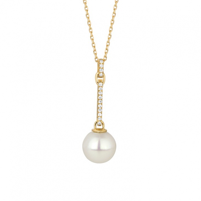 Colgante Largo de oro amarillo de 18 Kt con diamantes de 0,06 ct
