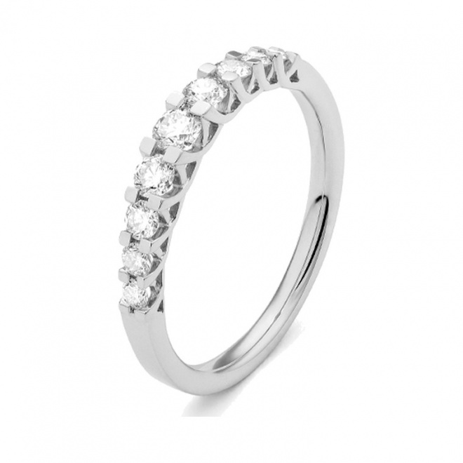 Anillo Media alianza de oro blanco de 18 Kt con diamantes de 0,25 a 1,00 ct