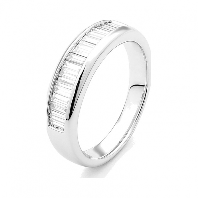 Anillo Media alianza de oro blanco de 18 Kt con diamantes talla baguette de 0,25 a 0,99 ct