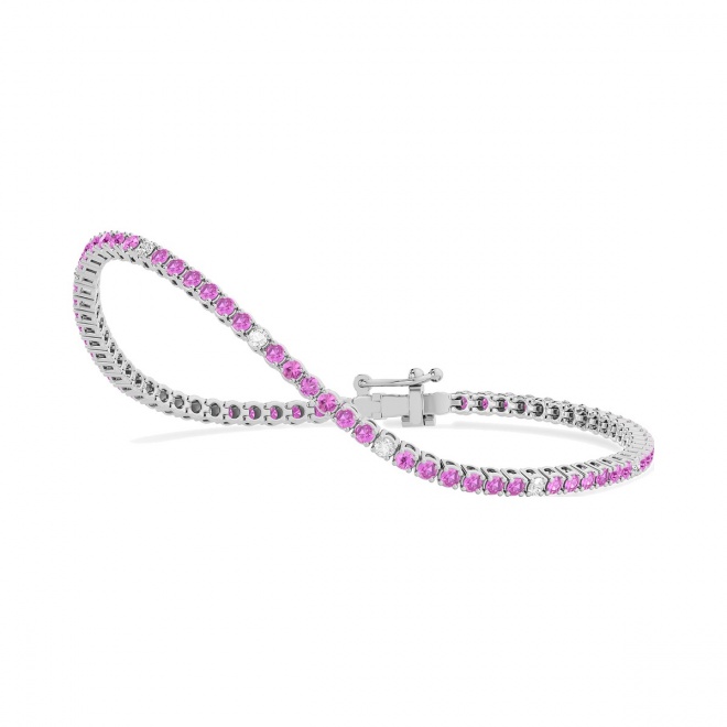 Pulsera Rivière de oro blanco de 18 Kt con piedra de color y diamantes de 0,26 ct