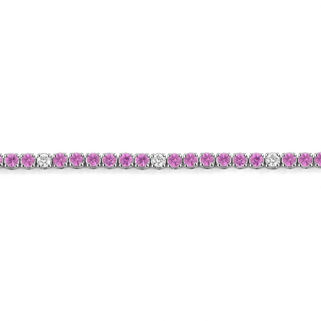 Pulsera Rivière de oro blanco de 18 Kt con piedra de color y diamantes de 0,26 ct