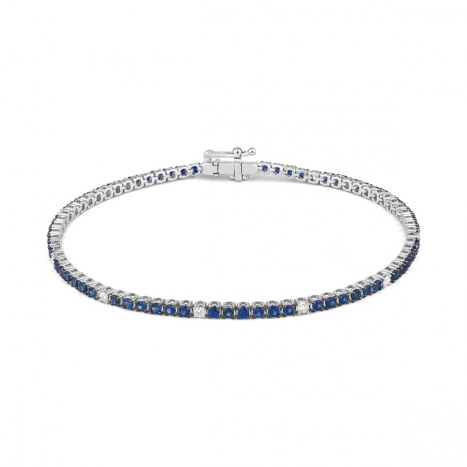 Pulsera Rivière de oro blanco de 18 Kt con piedra de color y diamantes