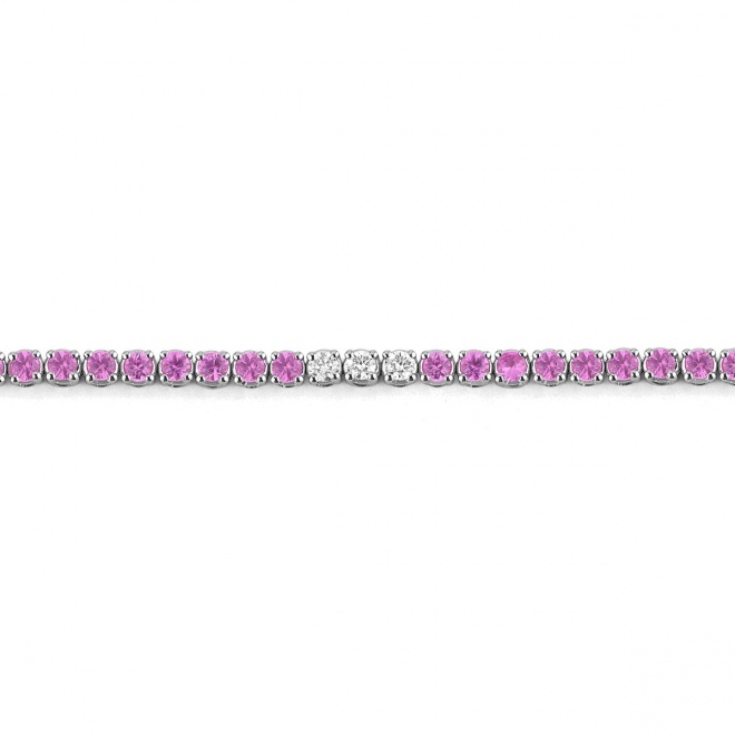Pulsera Rivière de oro blanco de 18 Kt con piedra de color y diamantes de 0,32 ct
