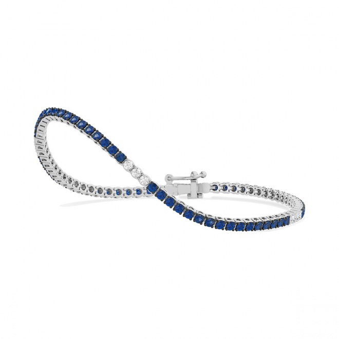 Pulsera Rivière de oro blanco de 18 Kt con piedra de color y diamantes