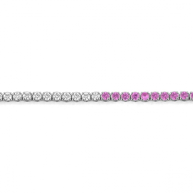 Pulsera Rivière de oro blanco de 18 Kt con piedra de color y diamantes de 0,99 ct