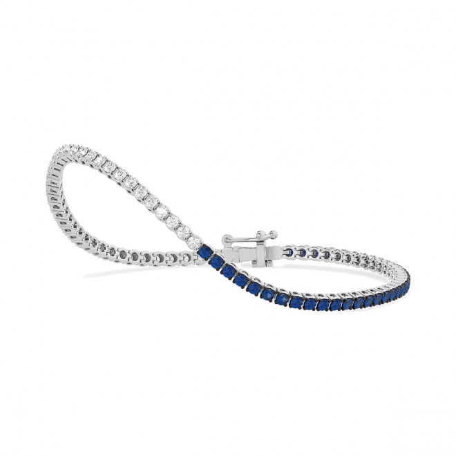 Pulsera Rivière de oro blanco de 18 Kt con piedra de color y diamantes