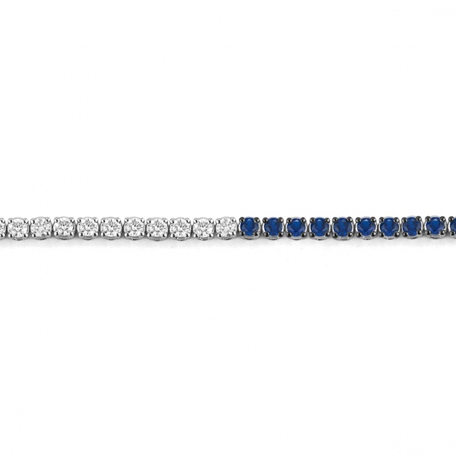 Pulsera Rivière de oro blanco de 18 Kt con piedra de color y diamantes