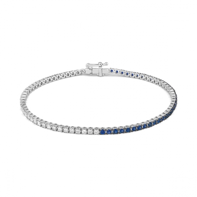 Pulsera Rivière de oro blanco de 18 Kt con piedra de color y diamantes